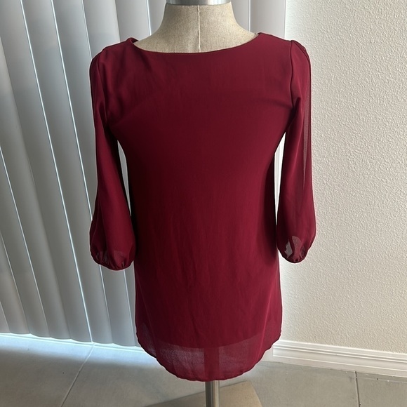 LULUS BURGUNDY V NECK SHIFT DRESS GUC SZ XS CAREER DATE NIGHT WEDDING PARTY - Picture 10 of 12